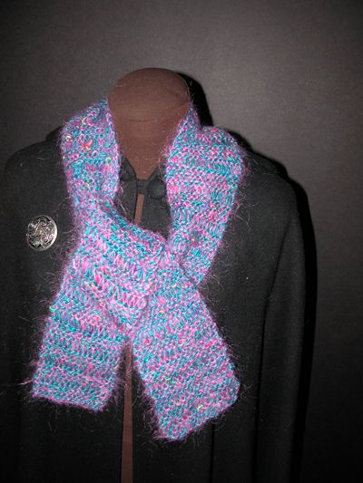 Hand Knit Scarf. Pink Mohair and Teal Silk.