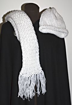 Men's or Women's Hand Knit Scarf & Hat. White