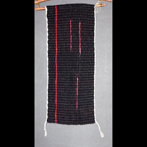 Handwoven Wool Wall Hanging. Black with Red 