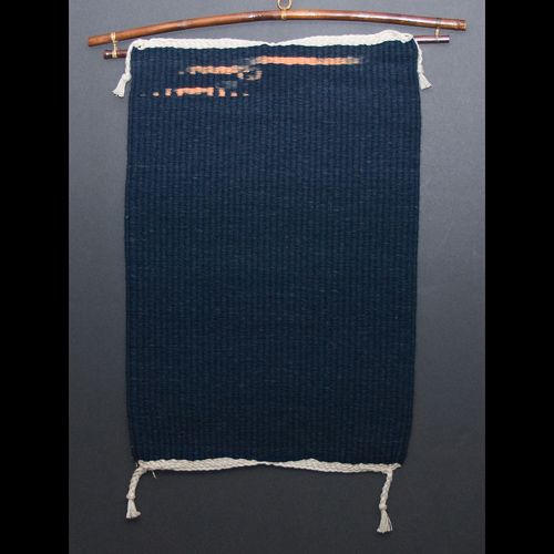 Ikat Handwoven Wool Wall Hanging/Rug. Navy Blue with Peach 