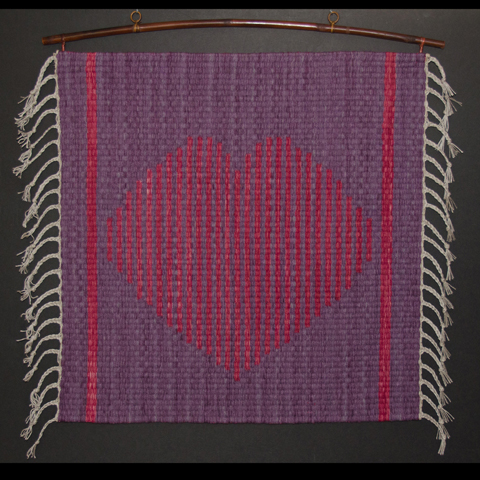 Handwoven Heart Rug or Wall Hanging in Pinks and Purples--I Love