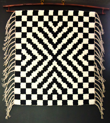 Handwoven Rug or Wall Hanging, Black and White Geometric Design, Titled Vibrations