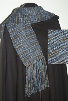 Women's Handwoven Scarf. Silk Mohair & Wool Blue/Brown.
