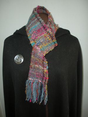 Women's Scarf, Handwoven Recycled Sari Silk, Uruguayan Wool, Dark Teal Blue 