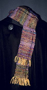 Women's Scarf. Handwoven Sari Silk, Uruguayan Wool with Lavender Stripes.