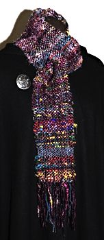 Women's Scarf. Handwoven Sari Silk w/Plum Chenille.