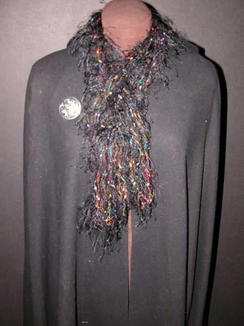Women's Scarf, Delicate Lacy Hand Knit Black