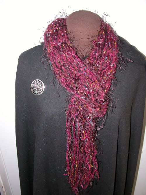 Women's Scarf - Delicate Lacey Hand Knit Burgundy 