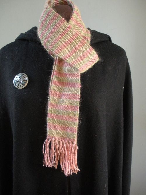 Handwoven Scarf. Lime Green and Pink Women's Silk and Mohair
