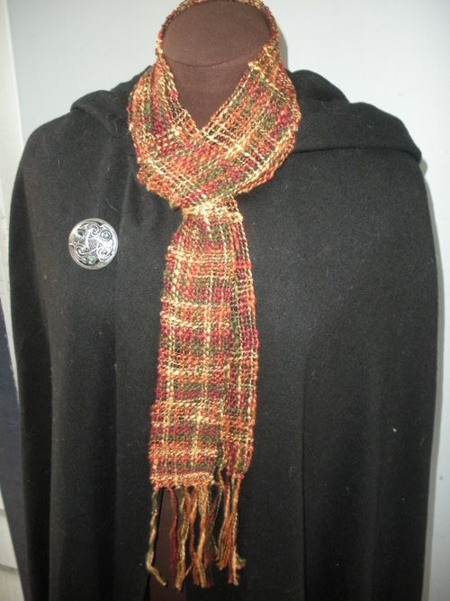 Handwoven Scarf. Unisex. Rust, Gold, Black 