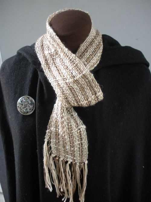 Unisex Handwoven Scarf in Tan Linen and Cotton 