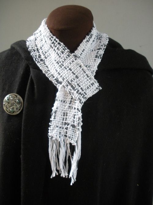Handwoven Scarf, Unisex, Black on White 
