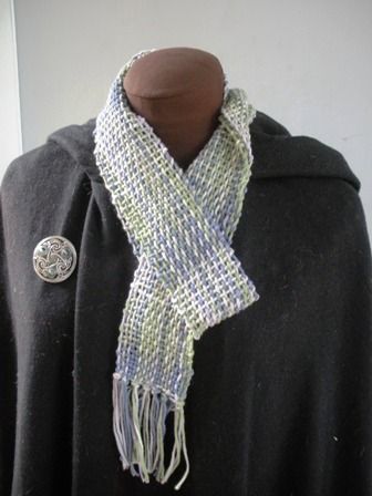 Handwoven Women's Cotton Scarf, Lavender and Green 