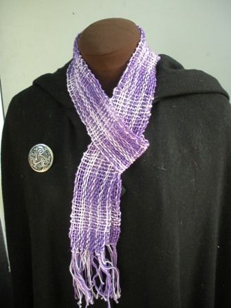 Handwoven Women's Scarf in Shades of Purple and White Cotton 