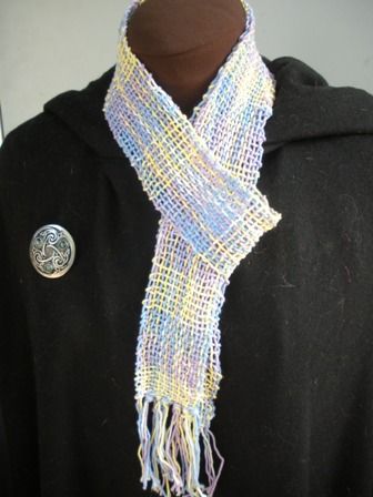  Women's Scarf, Handwoven Cotton. Pastel Shades of Purple, Blue and Yellow