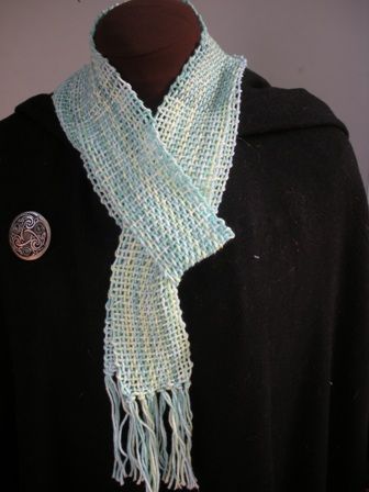 Women's Scarf , Handwoven Cotton in Soft Pastels of Sea Greens and Blue 