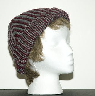 Men's or Women's Hat, Wool, Hand Knit, Burgundy & Gray 