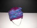 Hand-Knit Women's Flat Top Hat. Wool Blue & Purple.